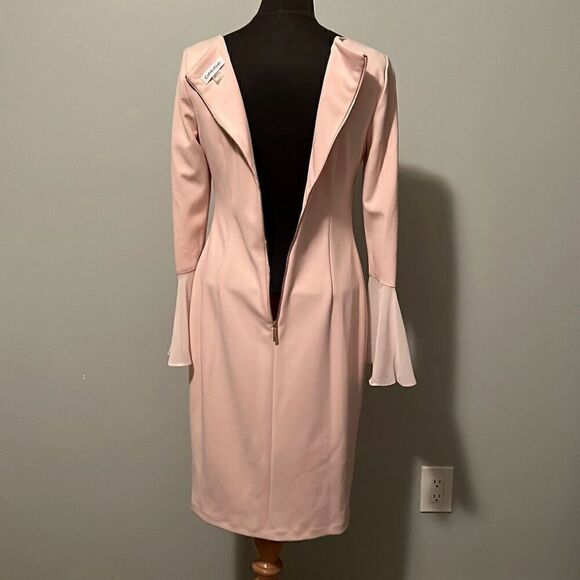 Calvin Klein Women's Pink Lined Bell Sleeve Chiffon Sheath Dress Size 4 NWOT - Picture 9 of 11